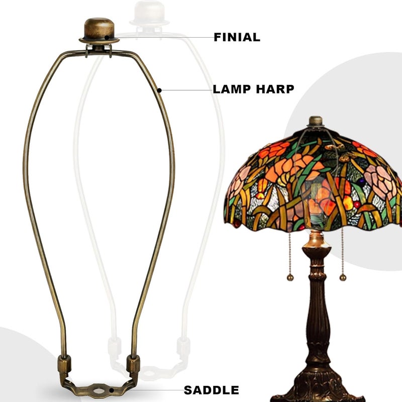 OMOBANU 12 Inch Antique Bronze Lamp Shade Harp Holder - Detachable Lamp Shade Holder Replacement with Standard Harp Saddle & Lamps Finials, Metal Decorative Accessories and Parts Repair - Image 3